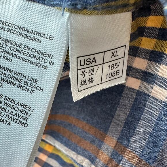 Brooks Brothers 346 Button Down Shirt Mens XL Orange‎ Navy Plaid Long Sleeve - Picture 6 of 7